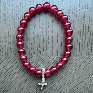 Quartzite with cross bracelet 8mm SIZE 6.5-7’